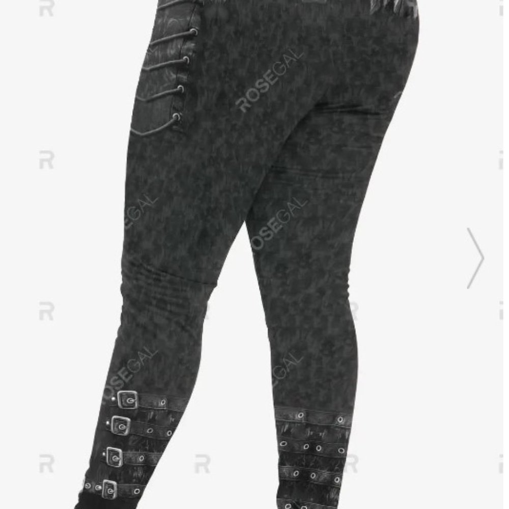 Plus Size High Waist 3D Buckled Denim Print Skinny Jeggings